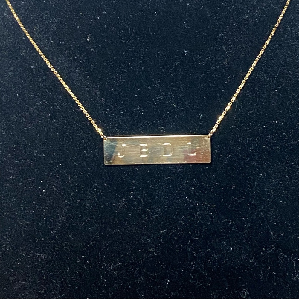 14K Yellow Gold Initials J B D L Plate Necklace